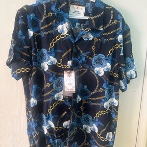 MBX Men's Chain and Floral Pattern Shirt